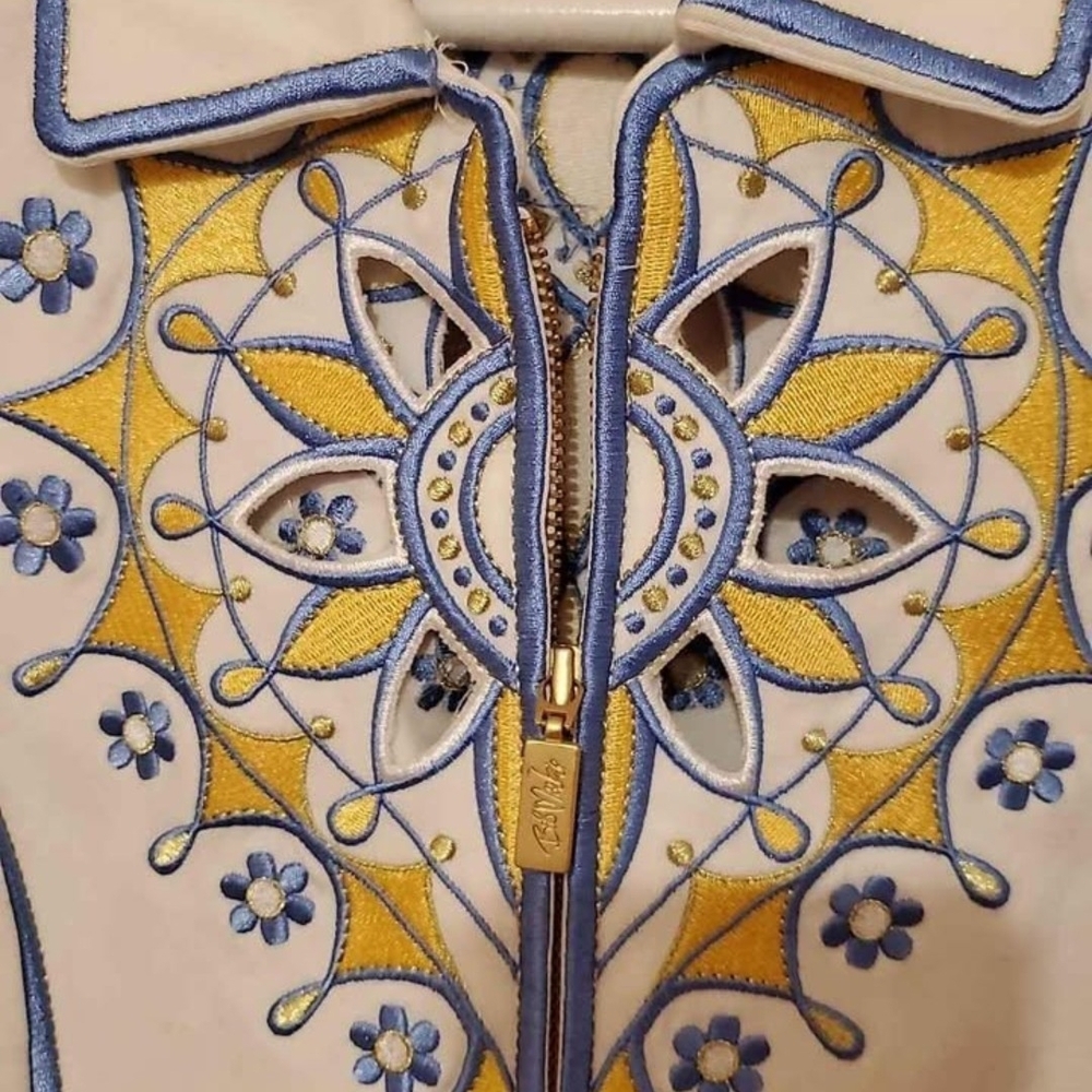 Embroidered Blue and Yellow Women's Jacket
